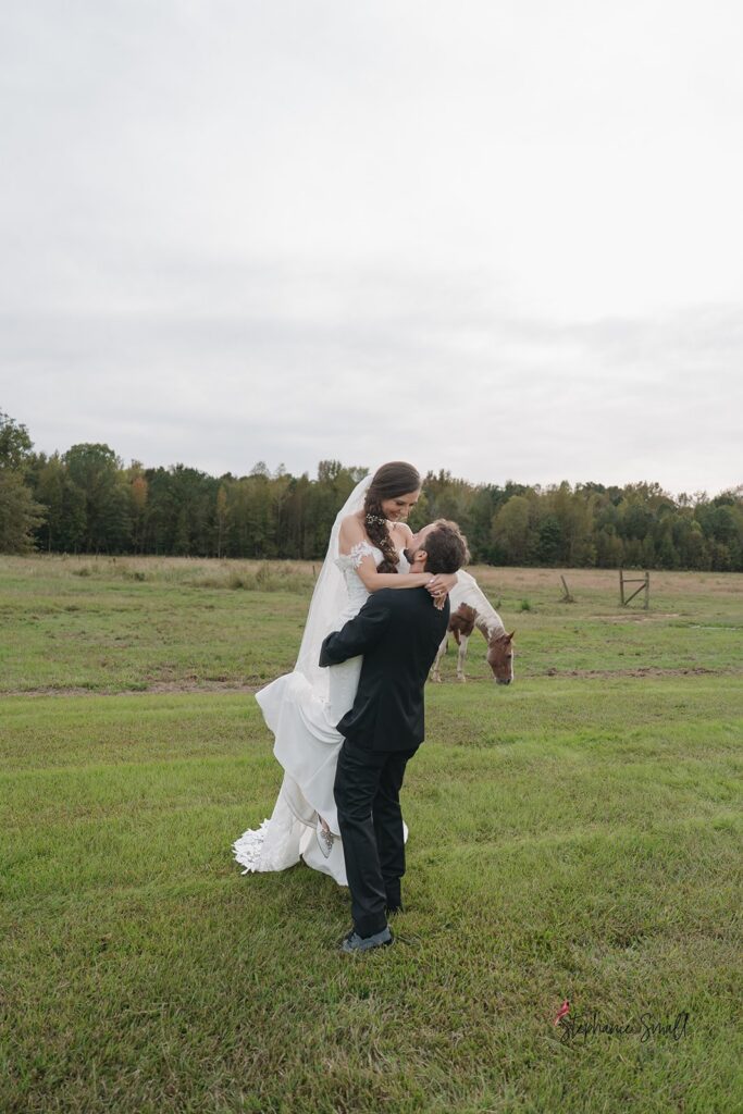 Bride getting ready during Oakland Farms wedding in Sanford North Carolina