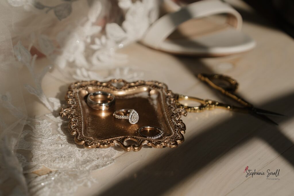 Wedding rings and details at The Evermore wedding in Apex North Carolina