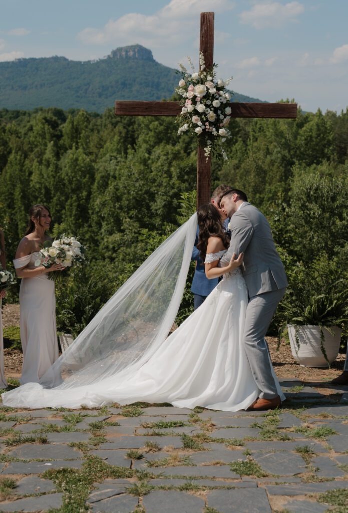 Mountain view ceremony at NC mountain wedding